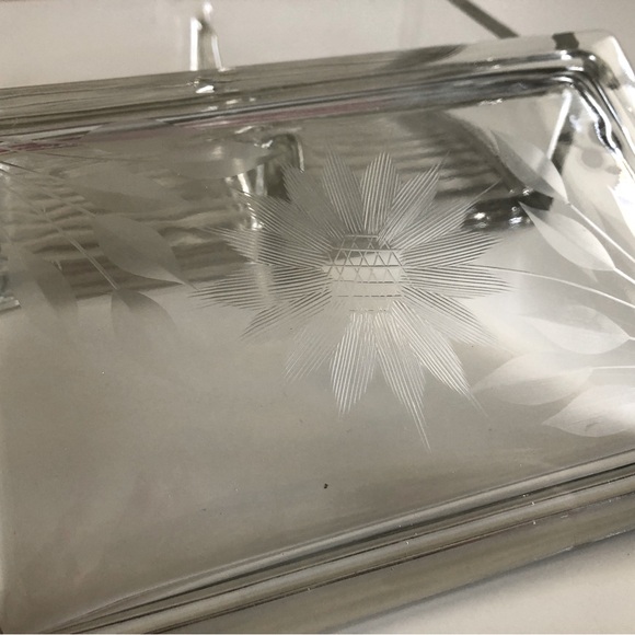 ♦️♣️Vintage Floral Etched Glass Playing Card Holder C.1970’s Sunflower Motif - Picture 4 of 6